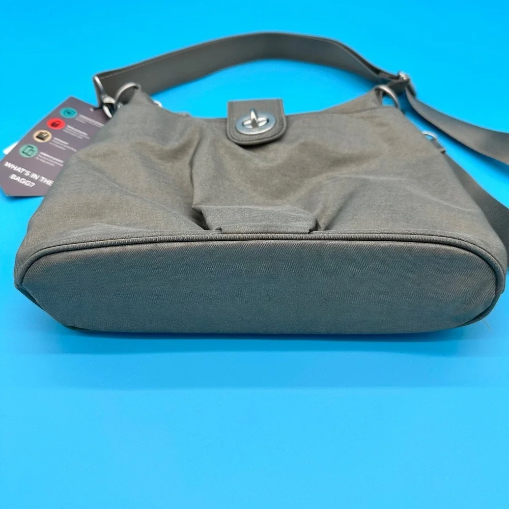Baggallini Sorrento RFID Hobo Bag Gray‎ Nylon Adjustable Strap Zip Closure